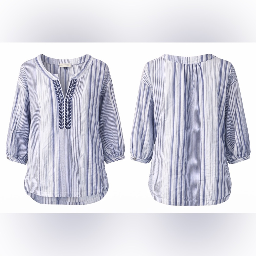 Universal Thread Blue & White Striped Embroidered Tunic Top‎ Size M